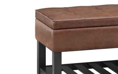 Distressed Saddle Brown Distressed Vegan Leather | Cosmopolitan Entryway Storage Ottoman