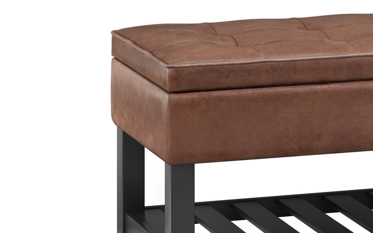 Distressed Saddle Brown Distressed Vegan Leather | Cosmopolitan Entryway Storage Ottoman