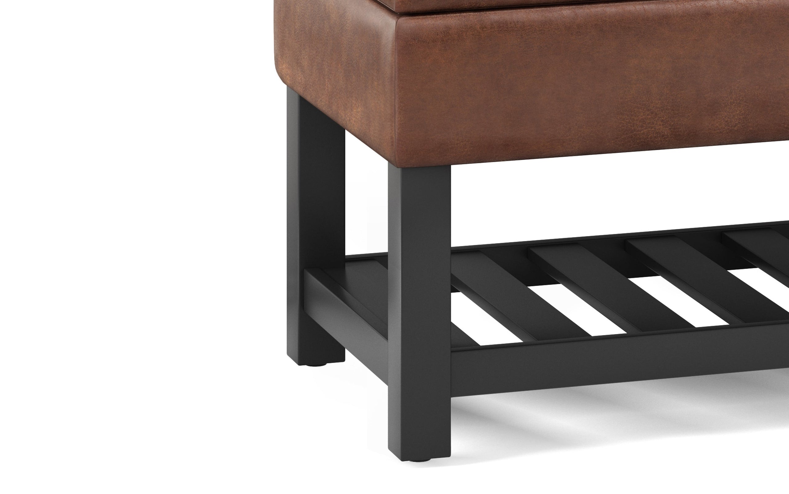 Distressed Saddle Brown Distressed Vegan Leather | Cosmopolitan Entryway Storage Ottoman