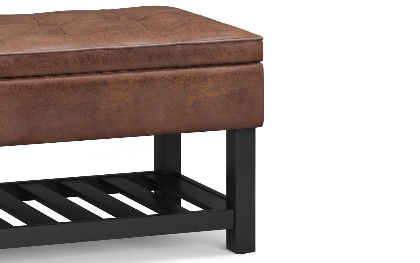 Distressed Saddle Brown Distressed Vegan Leather | Cosmopolitan Entryway Storage Ottoman