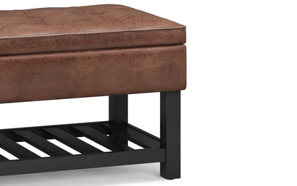 Distressed Saddle Brown Distressed Vegan Leather | Cosmopolitan Entryway Storage Ottoman
