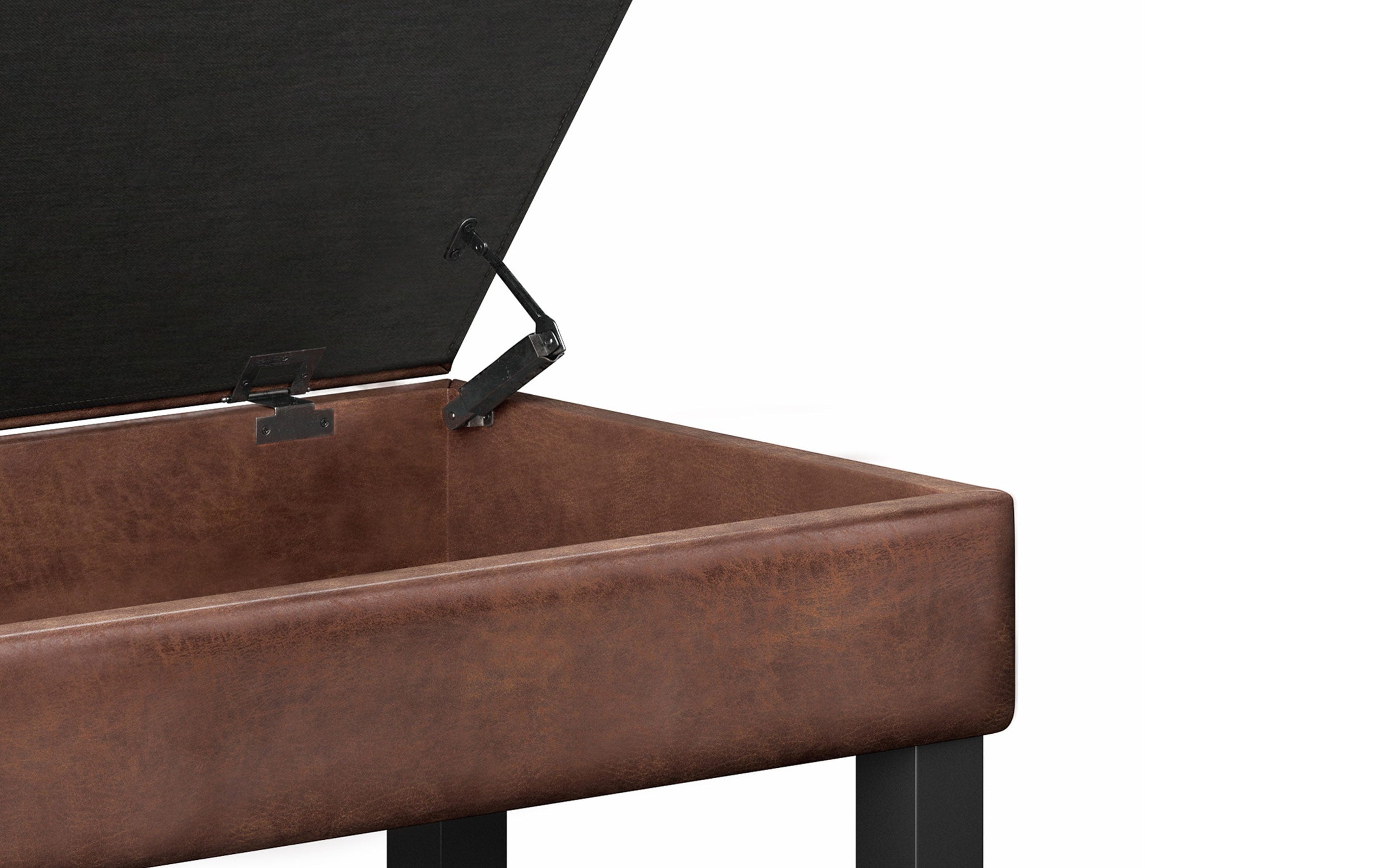 Distressed Saddle Brown Distressed Vegan Leather | Cosmopolitan Entryway Storage Ottoman