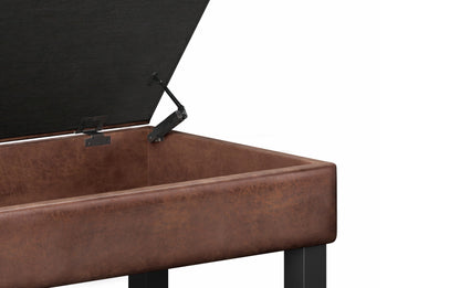 Distressed Saddle Brown Distressed Vegan Leather | Cosmopolitan Entryway Storage Ottoman