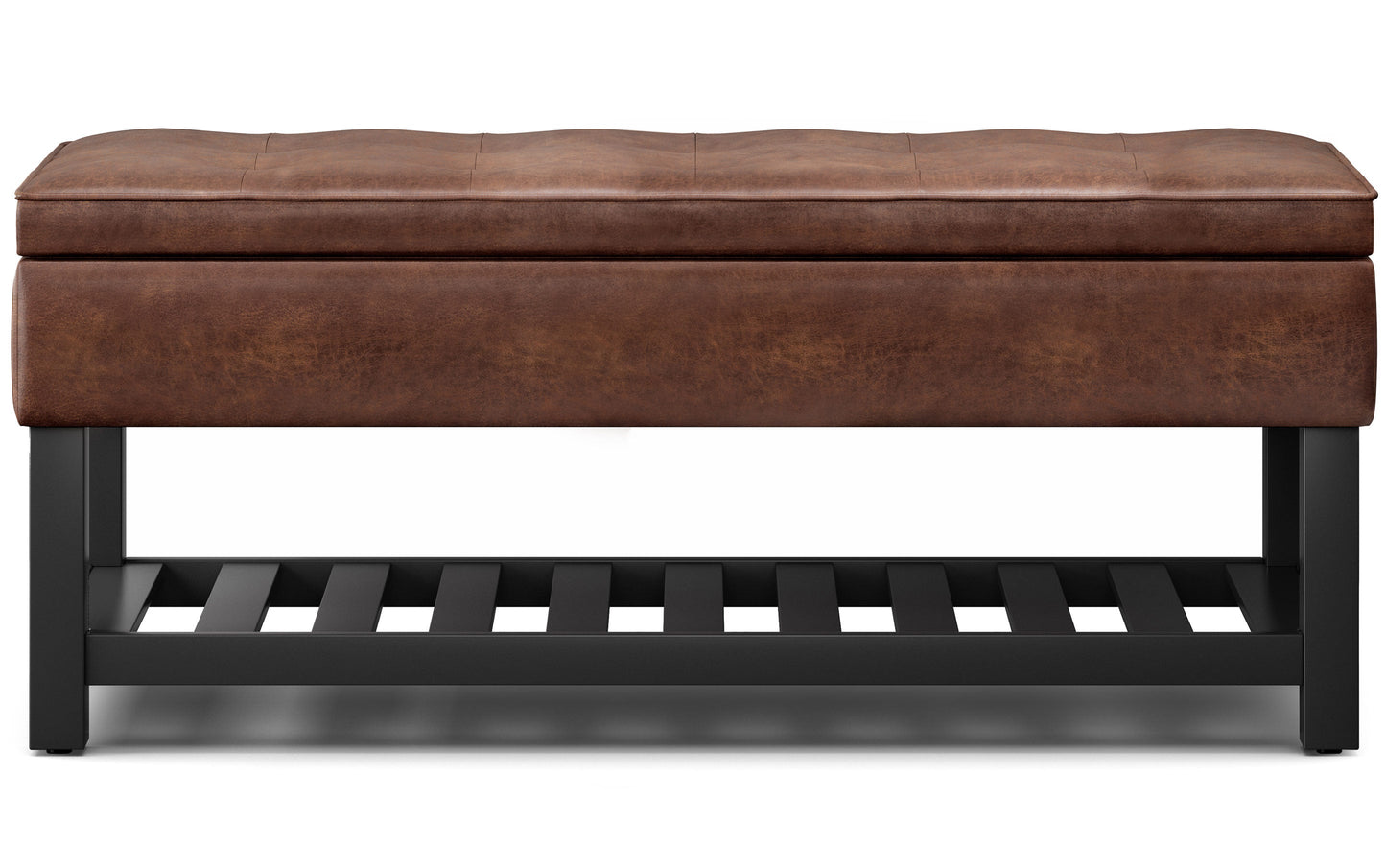 Distressed Saddle Brown Distressed Vegan Leather | Cosmopolitan Entryway Storage Ottoman