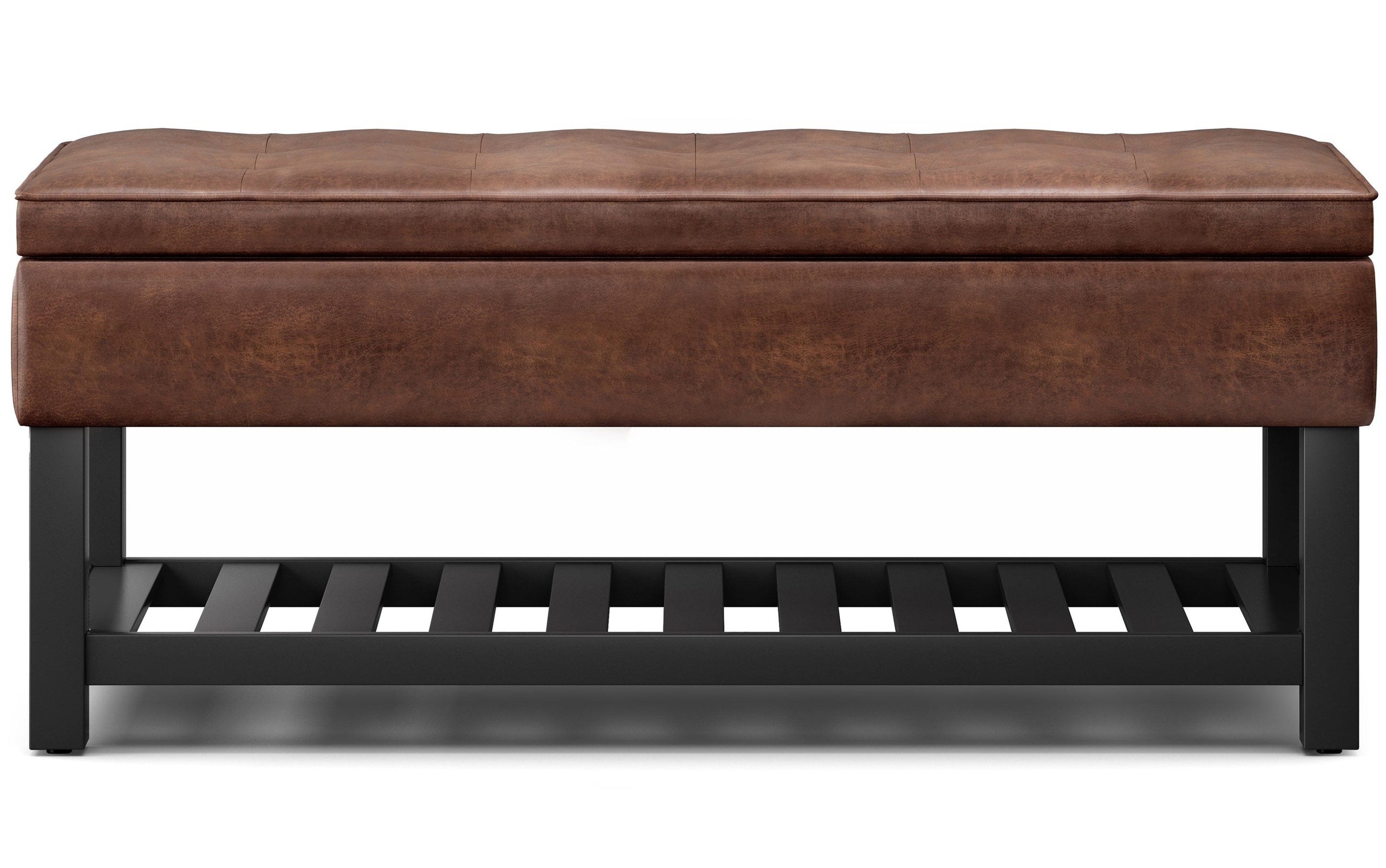 Distressed Saddle Brown Distressed Vegan Leather | Cosmopolitan Entryway Storage Ottoman