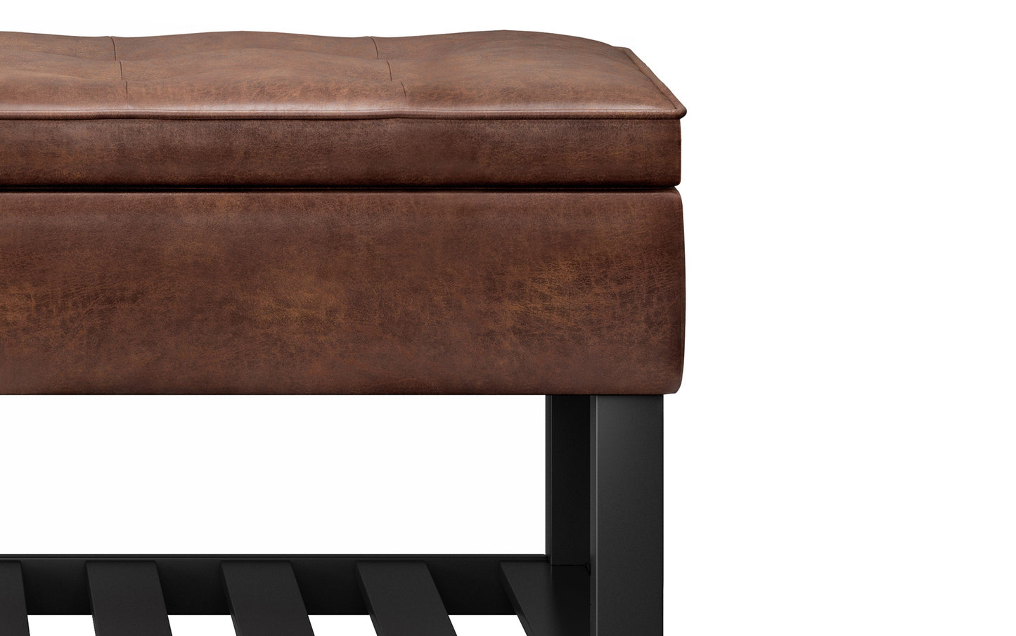 Distressed Saddle Brown Distressed Vegan Leather | Cosmopolitan Entryway Storage Ottoman
