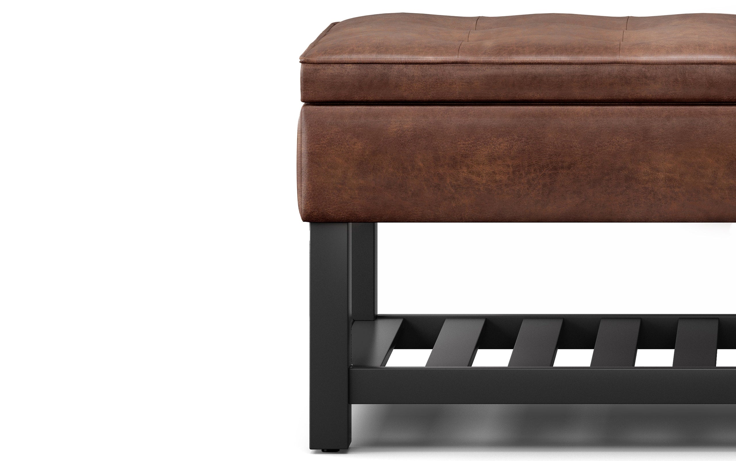 Distressed Saddle Brown Distressed Vegan Leather | Cosmopolitan Entryway Storage Ottoman