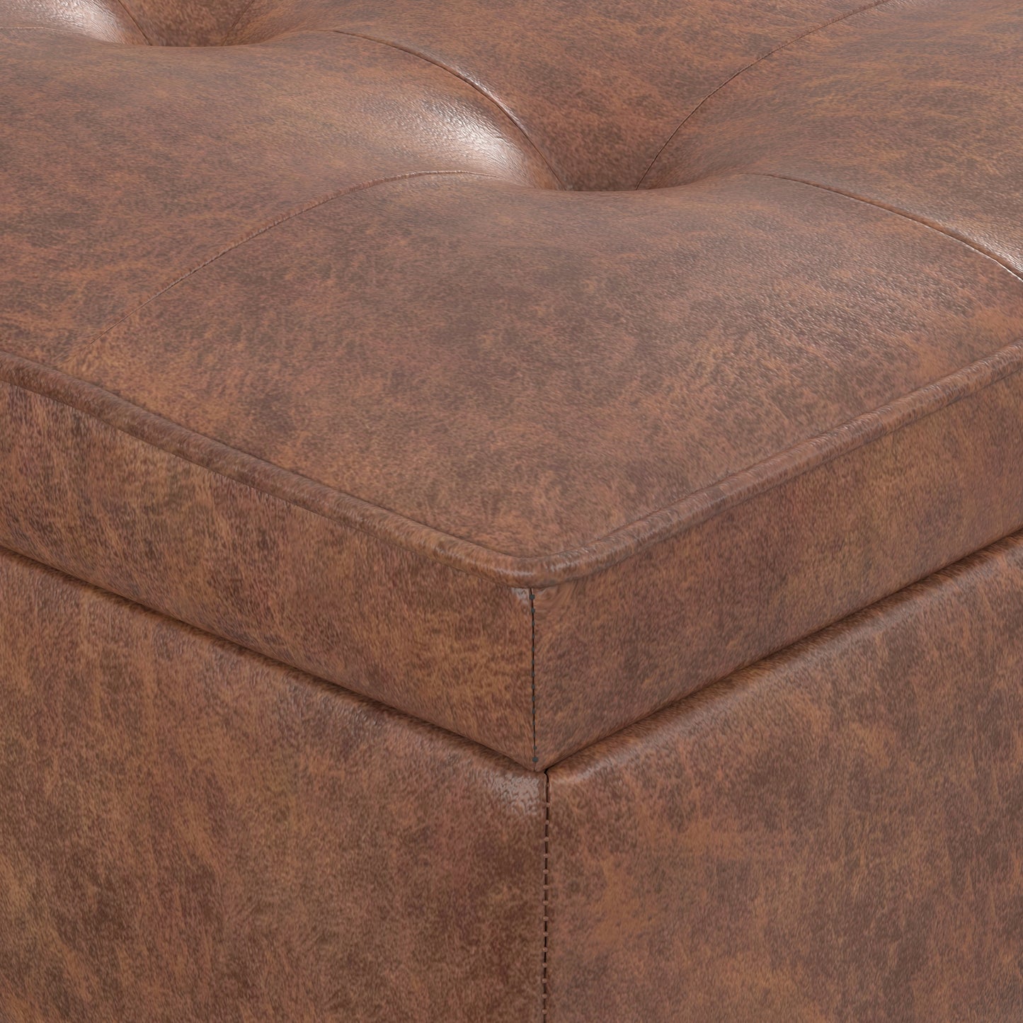 Distressed Saddle Brown Distressed Vegan Leather | Cosmopolitan Ottoman Bench in Distressed Vegan Leather