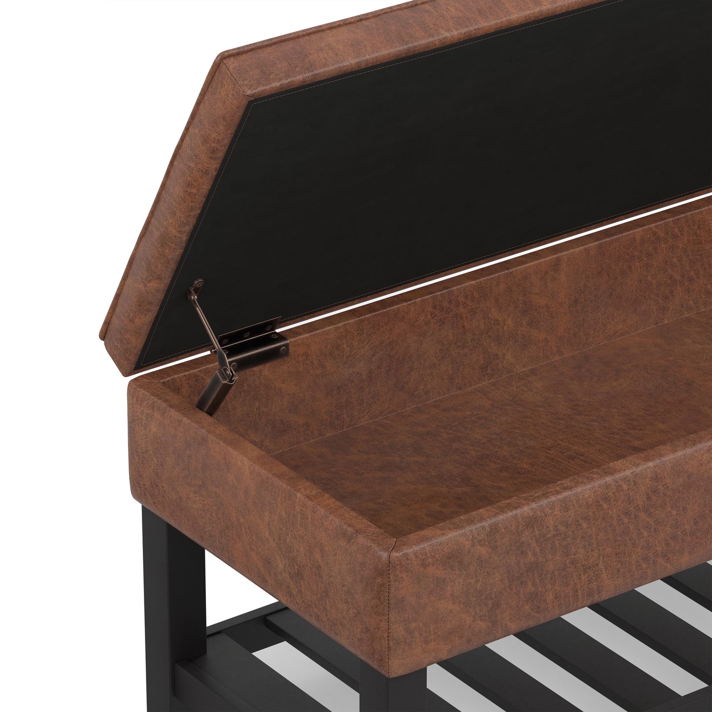 Distressed Saddle Brown Distressed Vegan Leather | Cosmopolitan Ottoman Bench in Distressed Vegan Leather