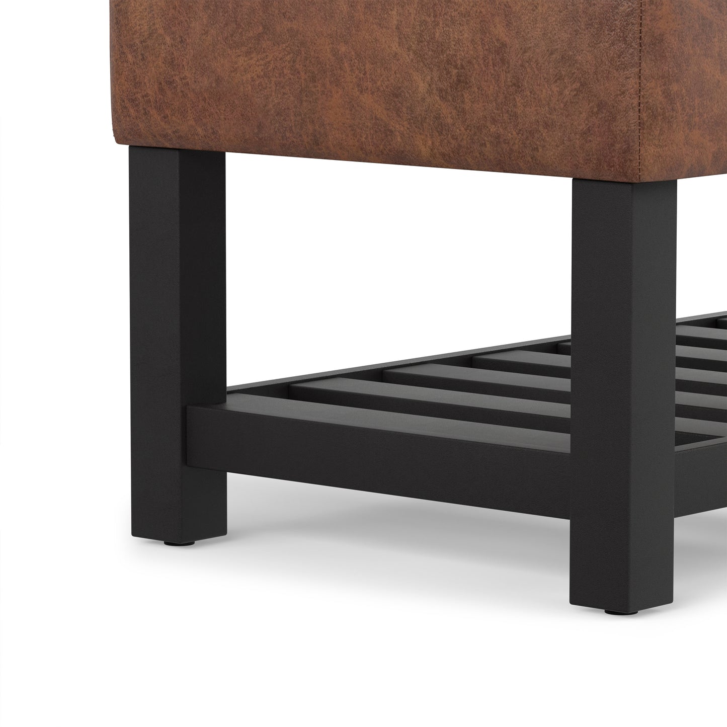 Distressed Saddle Brown Distressed Vegan Leather | Cosmopolitan Ottoman Bench in Distressed Vegan Leather