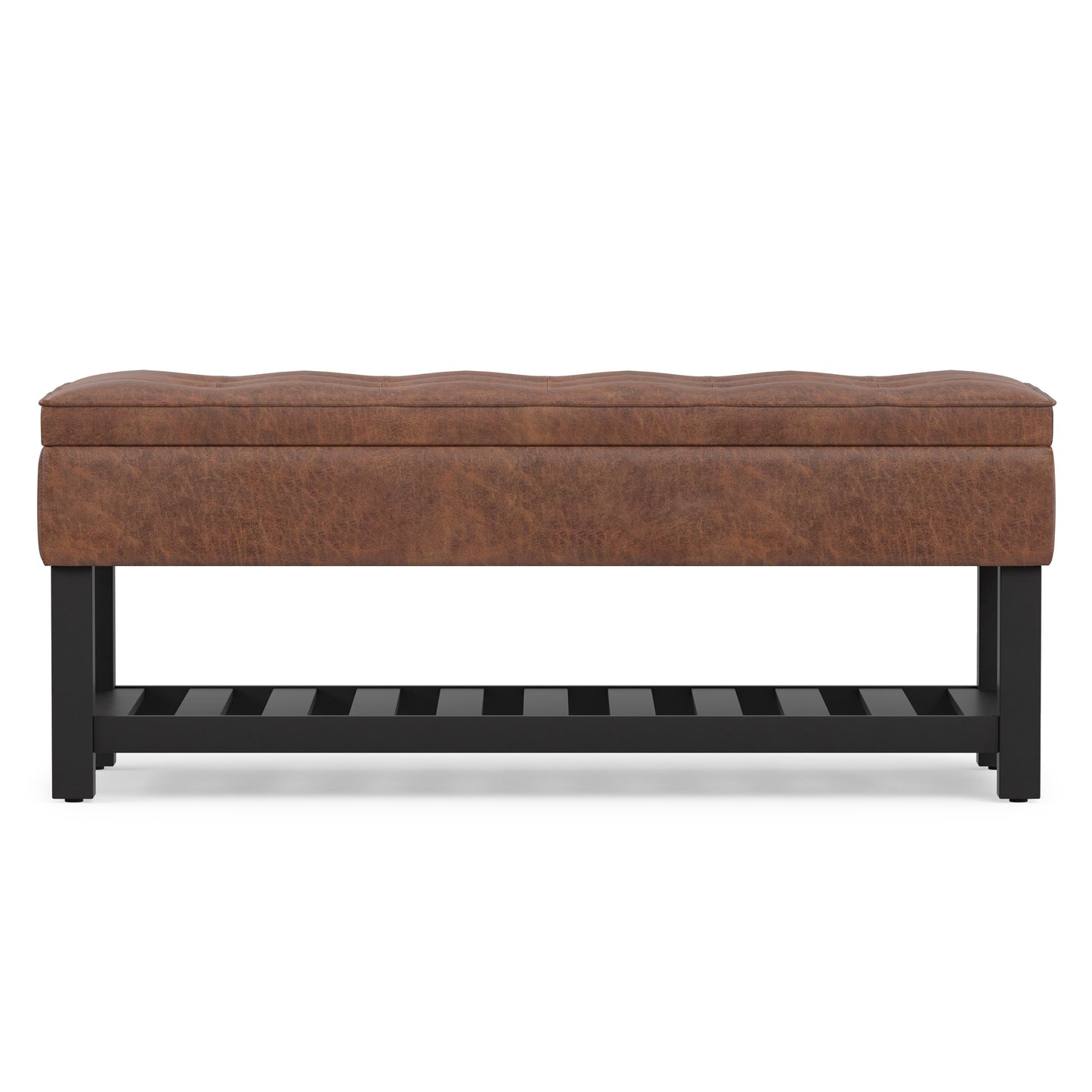 Distressed Saddle Brown Distressed Vegan Leather | Cosmopolitan Ottoman Bench in Distressed Vegan Leather