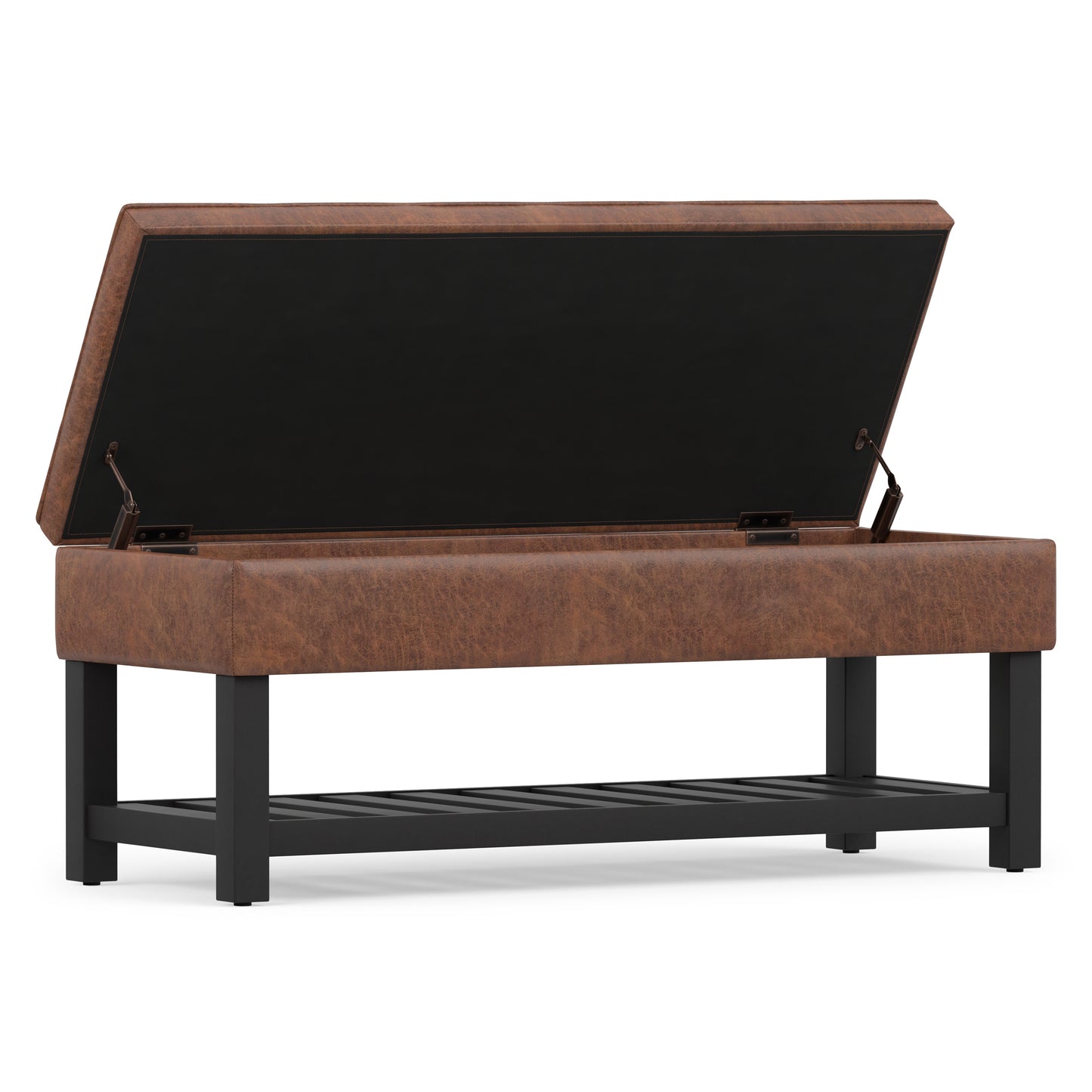 Distressed Saddle Brown Distressed Vegan Leather | Cosmopolitan Ottoman Bench in Distressed Vegan Leather