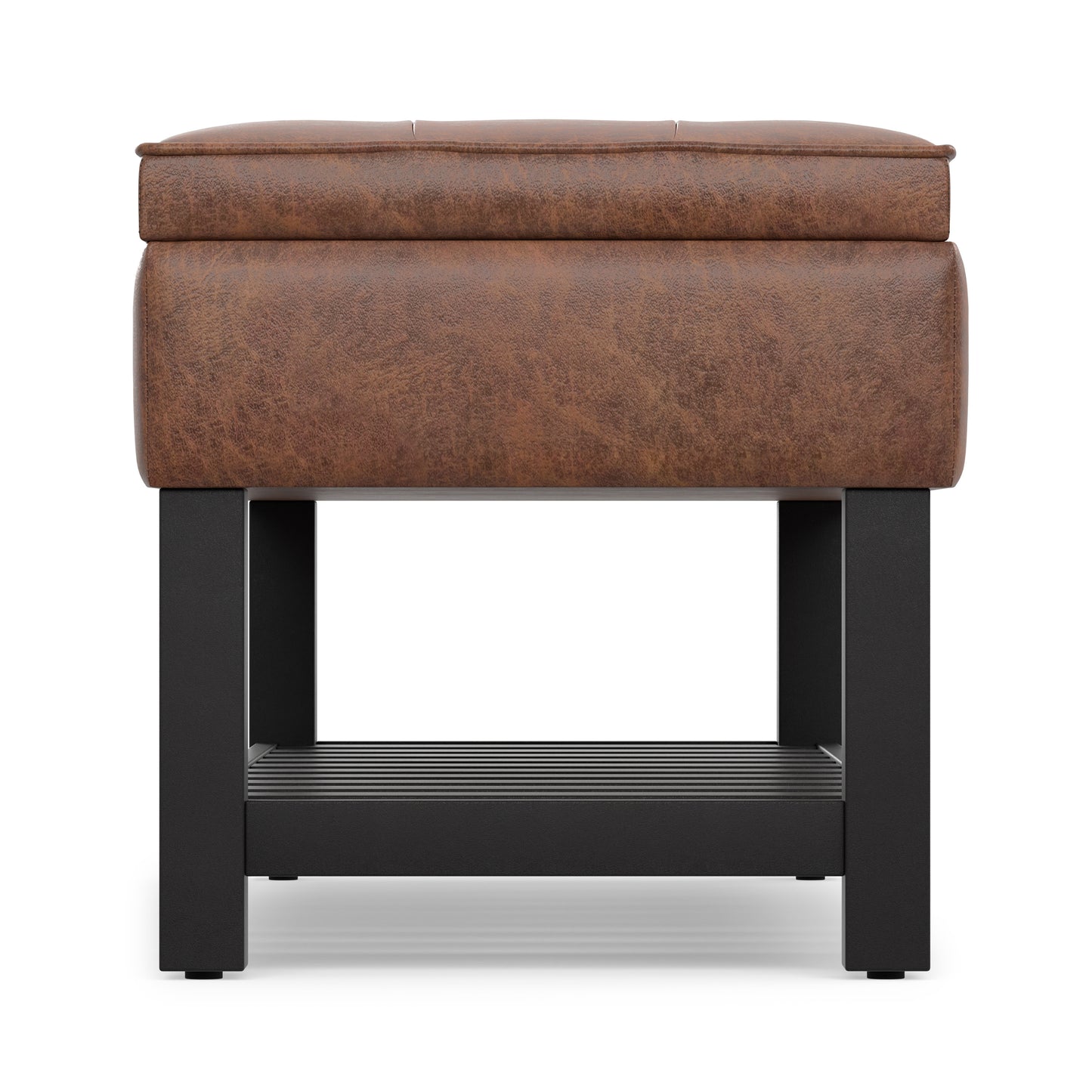Distressed Saddle Brown Distressed Vegan Leather | Cosmopolitan Ottoman Bench in Distressed Vegan Leather