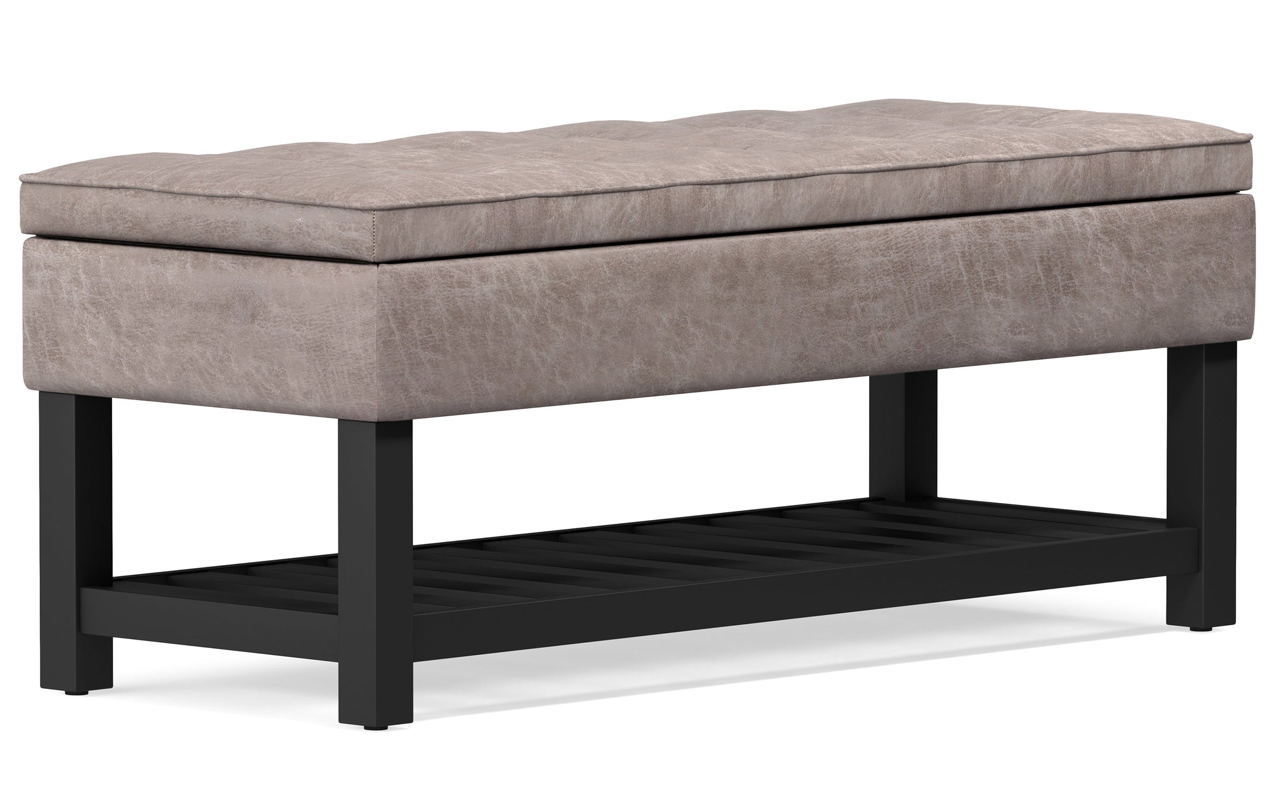 Distressed Grey Taupe Distressed Vegan Leather | Cosmopolitan Entryway Storage Ottoman Bench