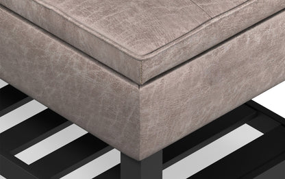 Distressed Grey Taupe Distressed Vegan Leather | Cosmopolitan Entryway Storage Ottoman Bench