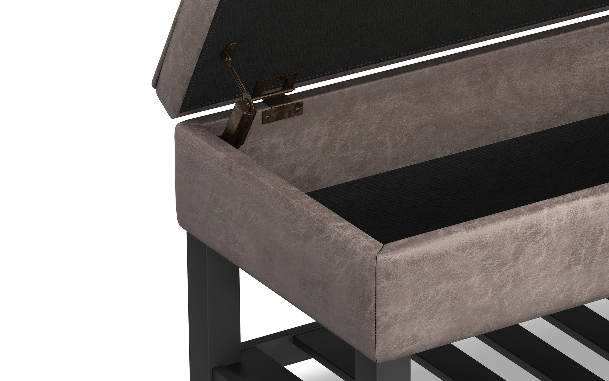 Distressed Grey Taupe Distressed Vegan Leather | Cosmopolitan Entryway Storage Ottoman Bench