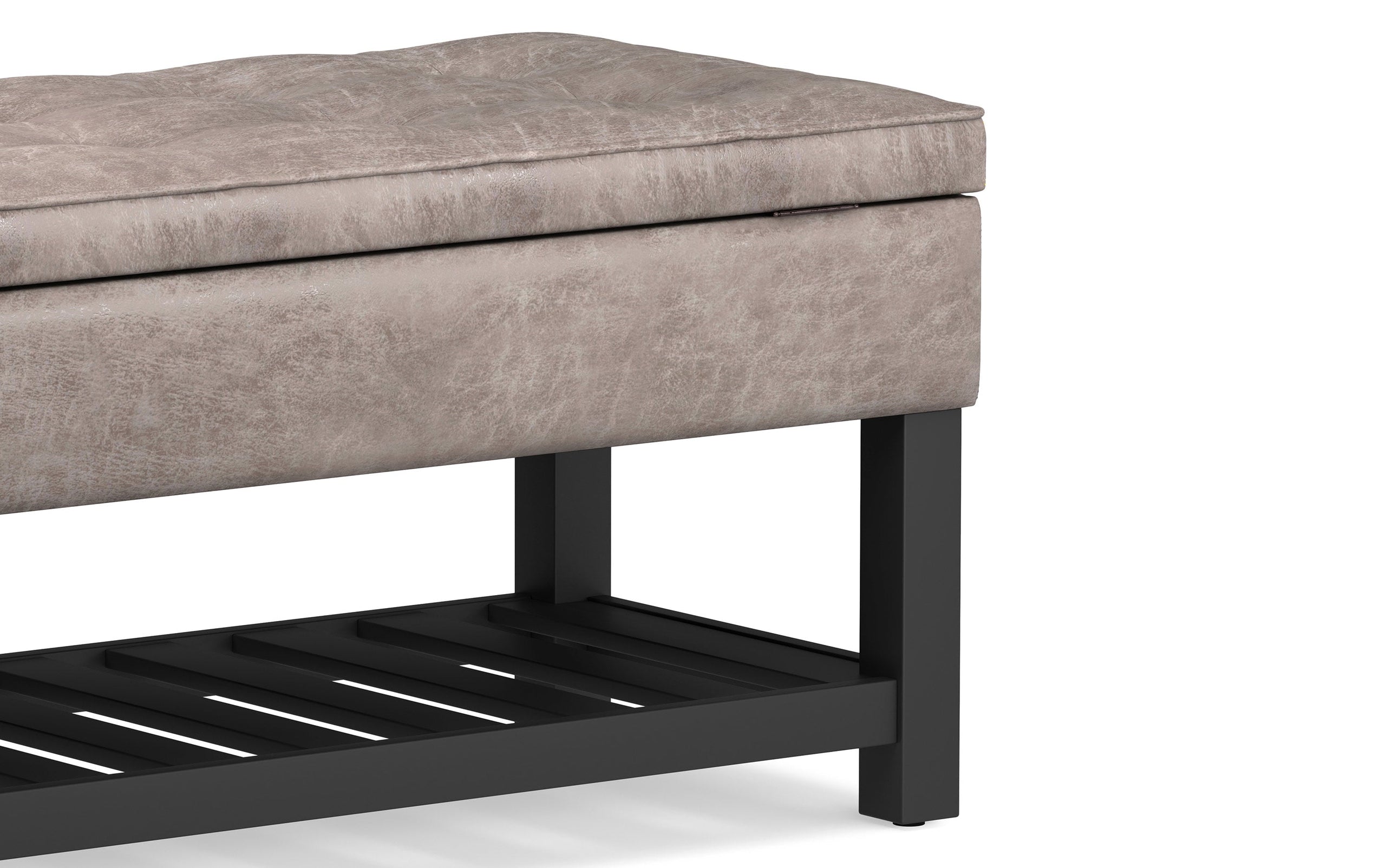 Distressed Grey Taupe Distressed Vegan Leather | Cosmopolitan Entryway Storage Ottoman Bench