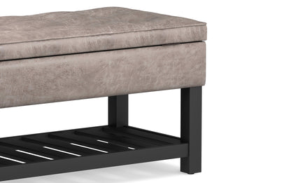 Distressed Grey Taupe Distressed Vegan Leather | Cosmopolitan Entryway Storage Ottoman Bench