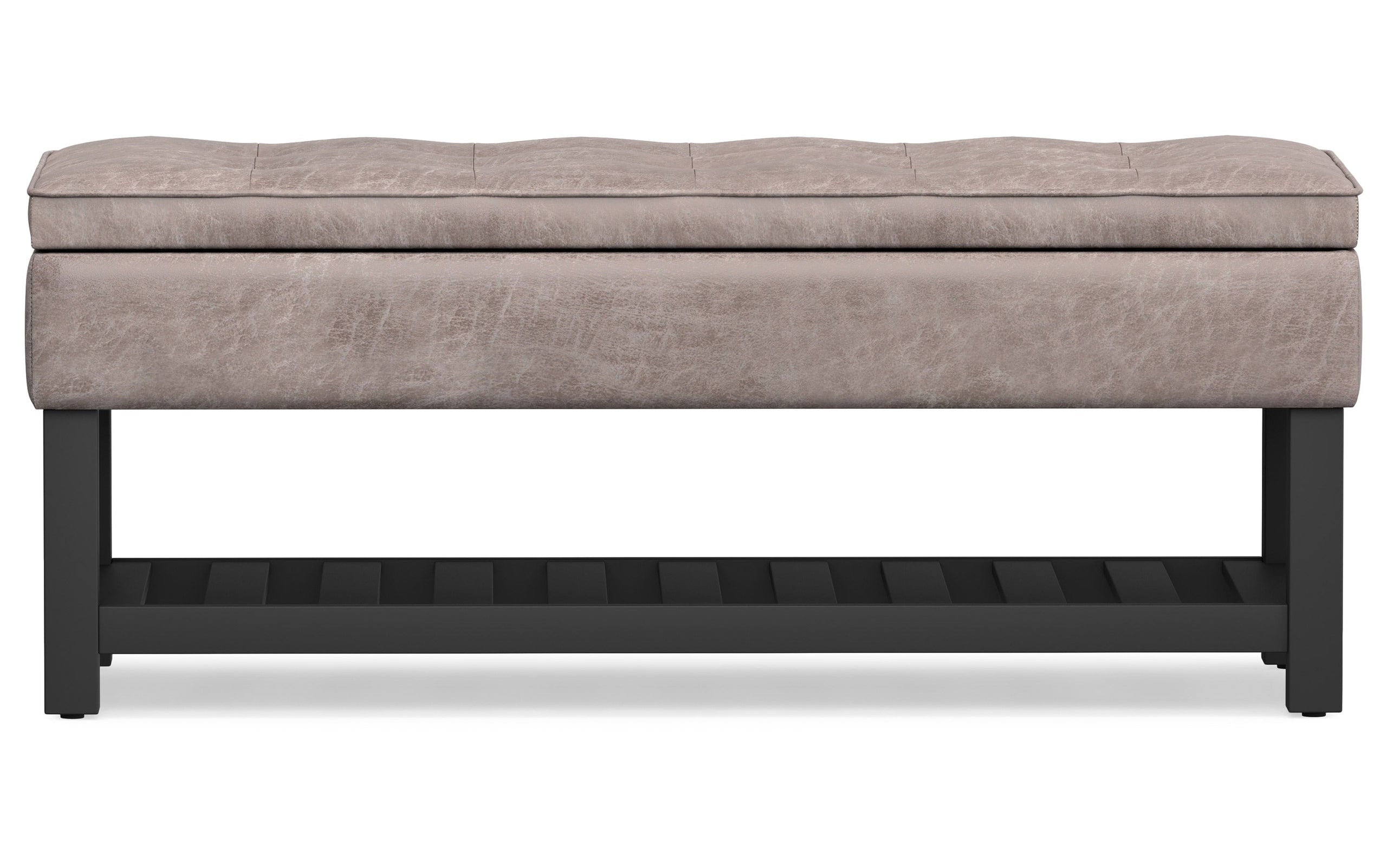 Distressed Grey Taupe Distressed Vegan Leather | Cosmopolitan Entryway Storage Ottoman Bench