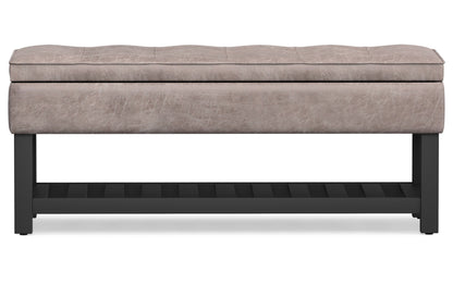 Distressed Grey Taupe Distressed Vegan Leather | Cosmopolitan Entryway Storage Ottoman Bench