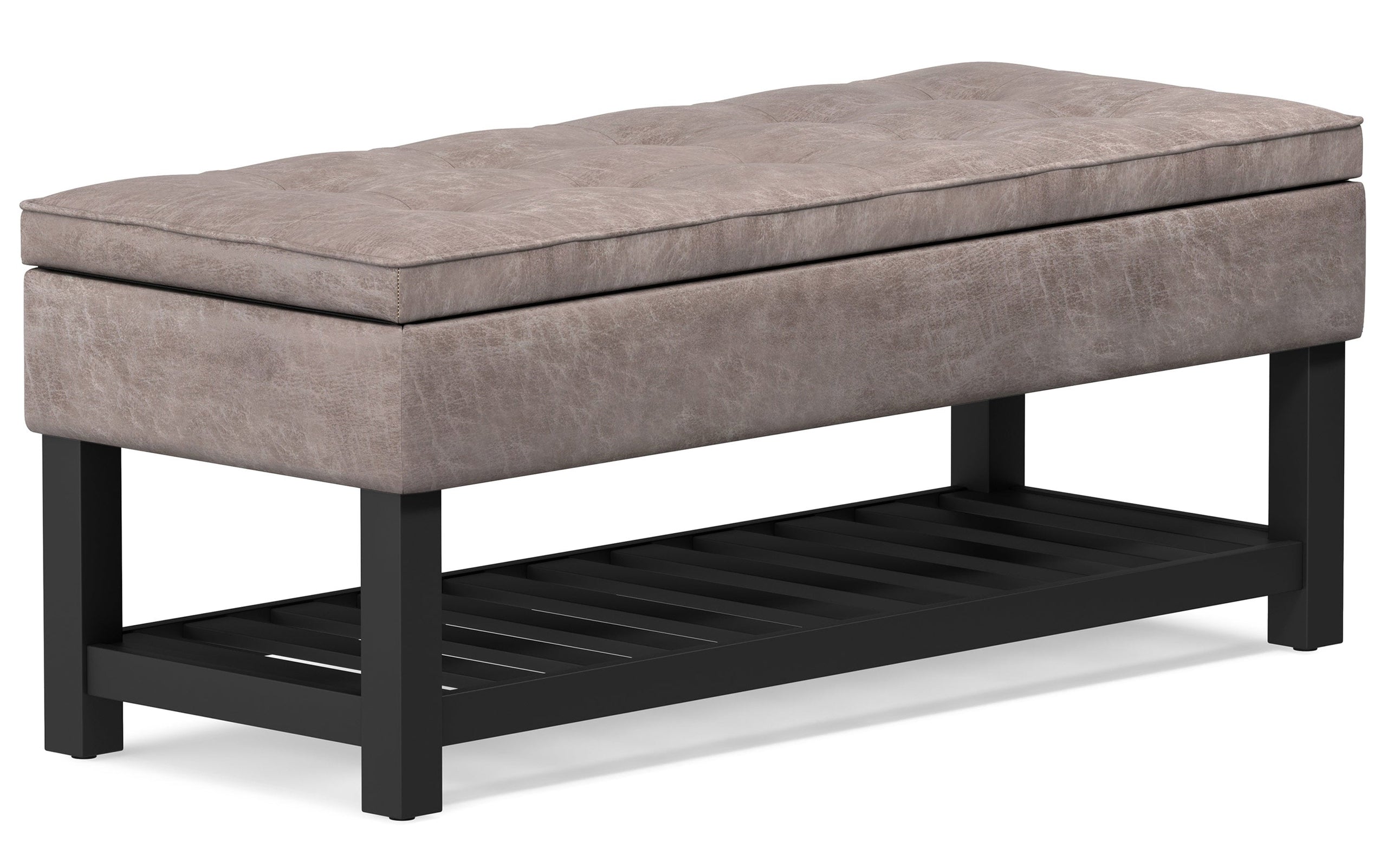 Distressed Grey Taupe Distressed Vegan Leather | Cosmopolitan Entryway Storage Ottoman Bench