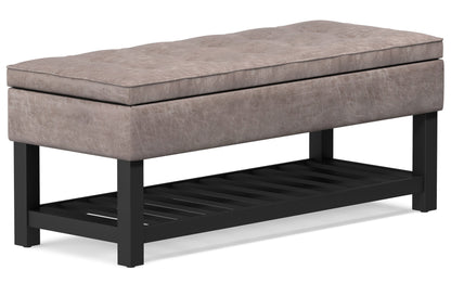 Distressed Grey Taupe Distressed Vegan Leather | Cosmopolitan Entryway Storage Ottoman Bench