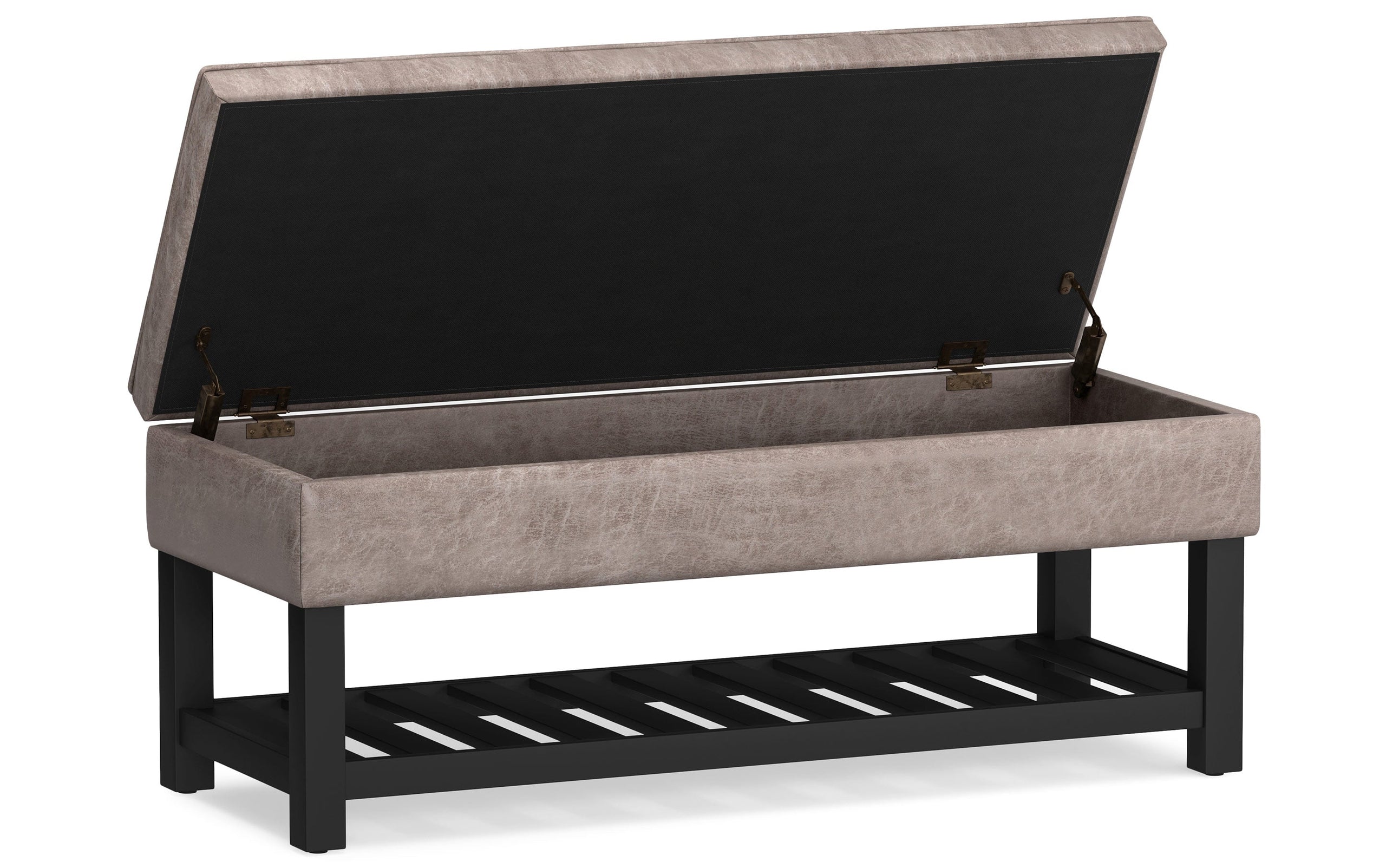 Distressed Grey Taupe Distressed Vegan Leather | Cosmopolitan Entryway Storage Ottoman Bench