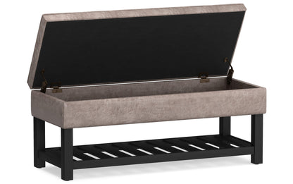 Distressed Grey Taupe Distressed Vegan Leather | Cosmopolitan Entryway Storage Ottoman Bench