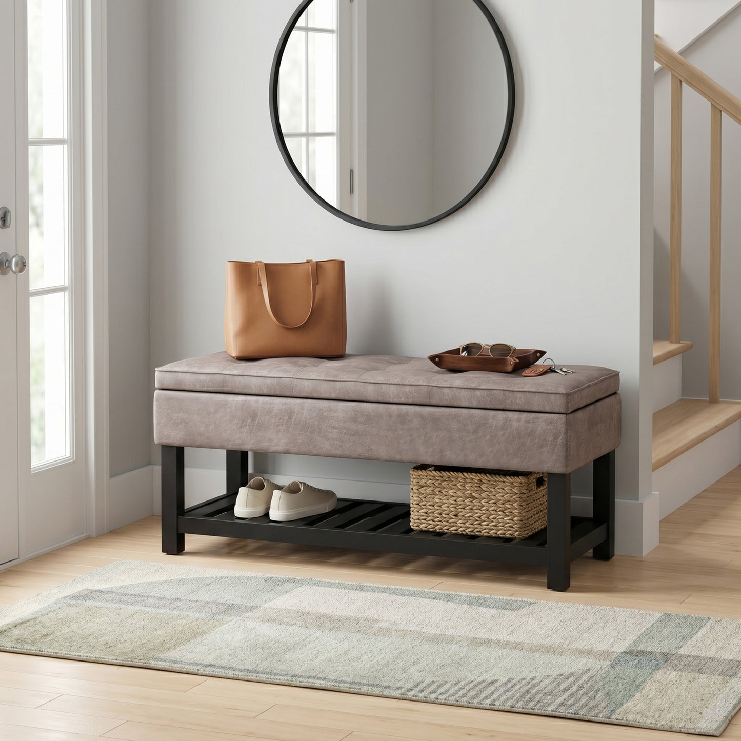Distressed Grey Taupe Distressed Vegan Leather | Cosmopolitan Ottoman Bench in Distressed Vegan Leather