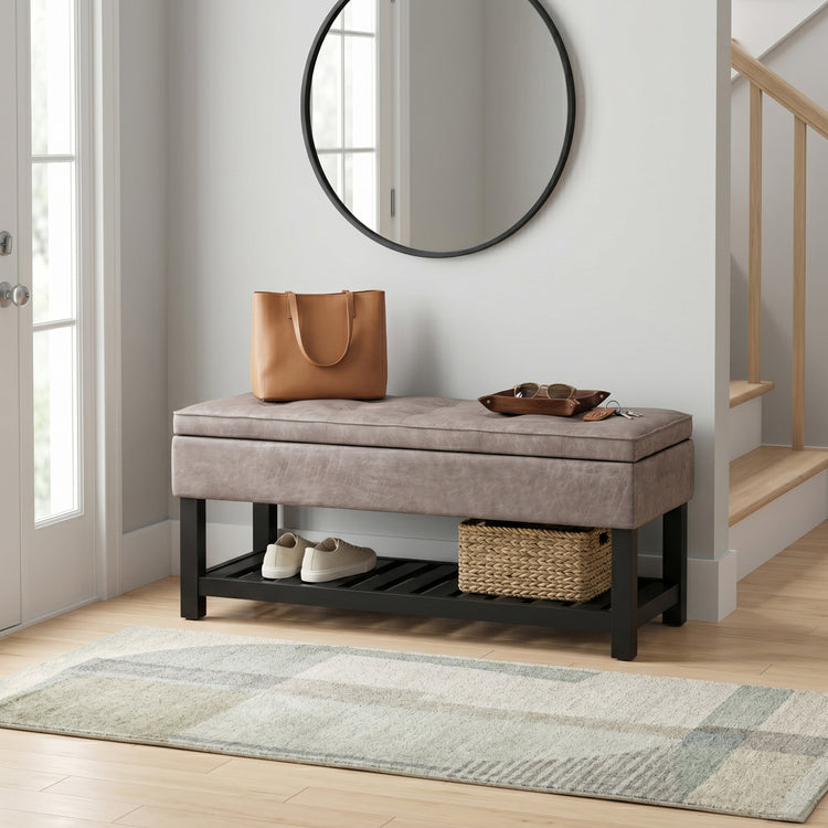 Distressed Grey Taupe Distressed Vegan Leather | Cosmopolitan Ottoman Bench in Distressed Vegan Leather