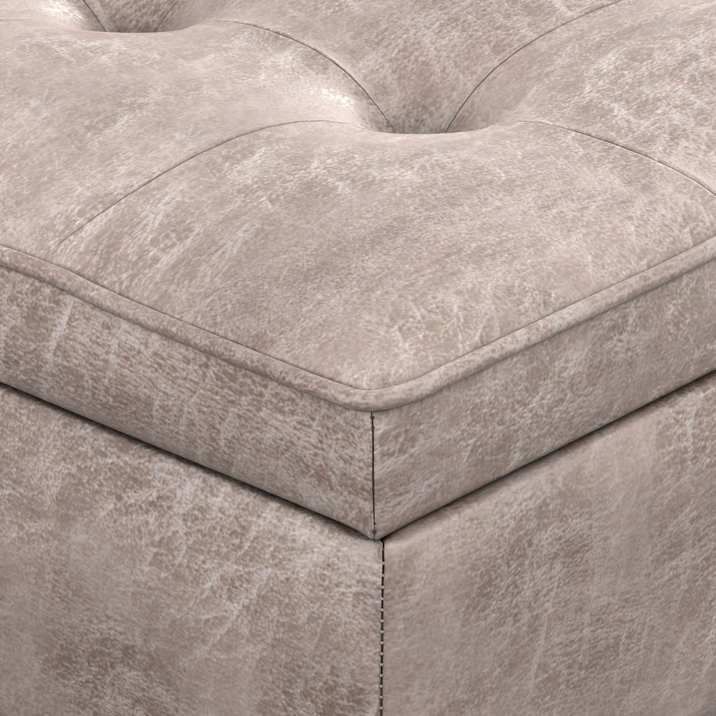 Distressed Grey Taupe Distressed Vegan Leather | Cosmopolitan Ottoman Bench in Distressed Vegan Leather
