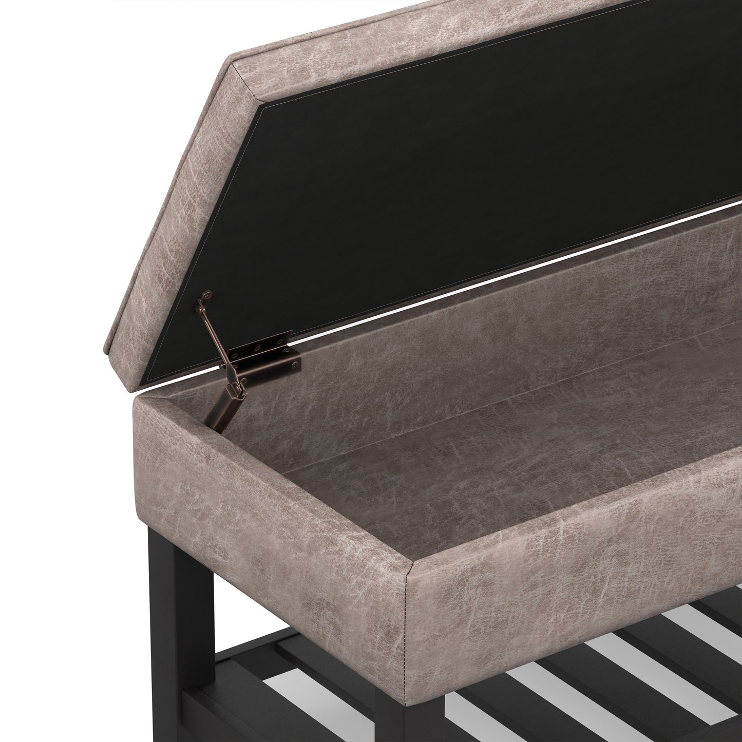 Distressed Grey Taupe Distressed Vegan Leather | Cosmopolitan Ottoman Bench in Distressed Vegan Leather