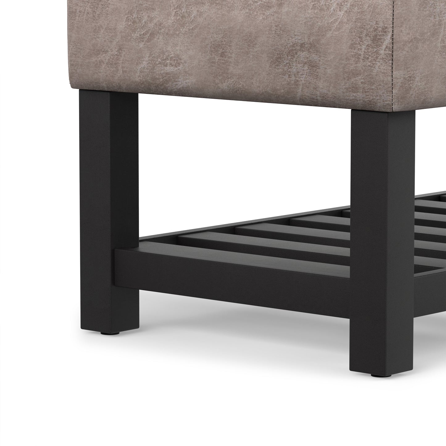 Distressed Grey Taupe Distressed Vegan Leather | Cosmopolitan Ottoman Bench in Distressed Vegan Leather