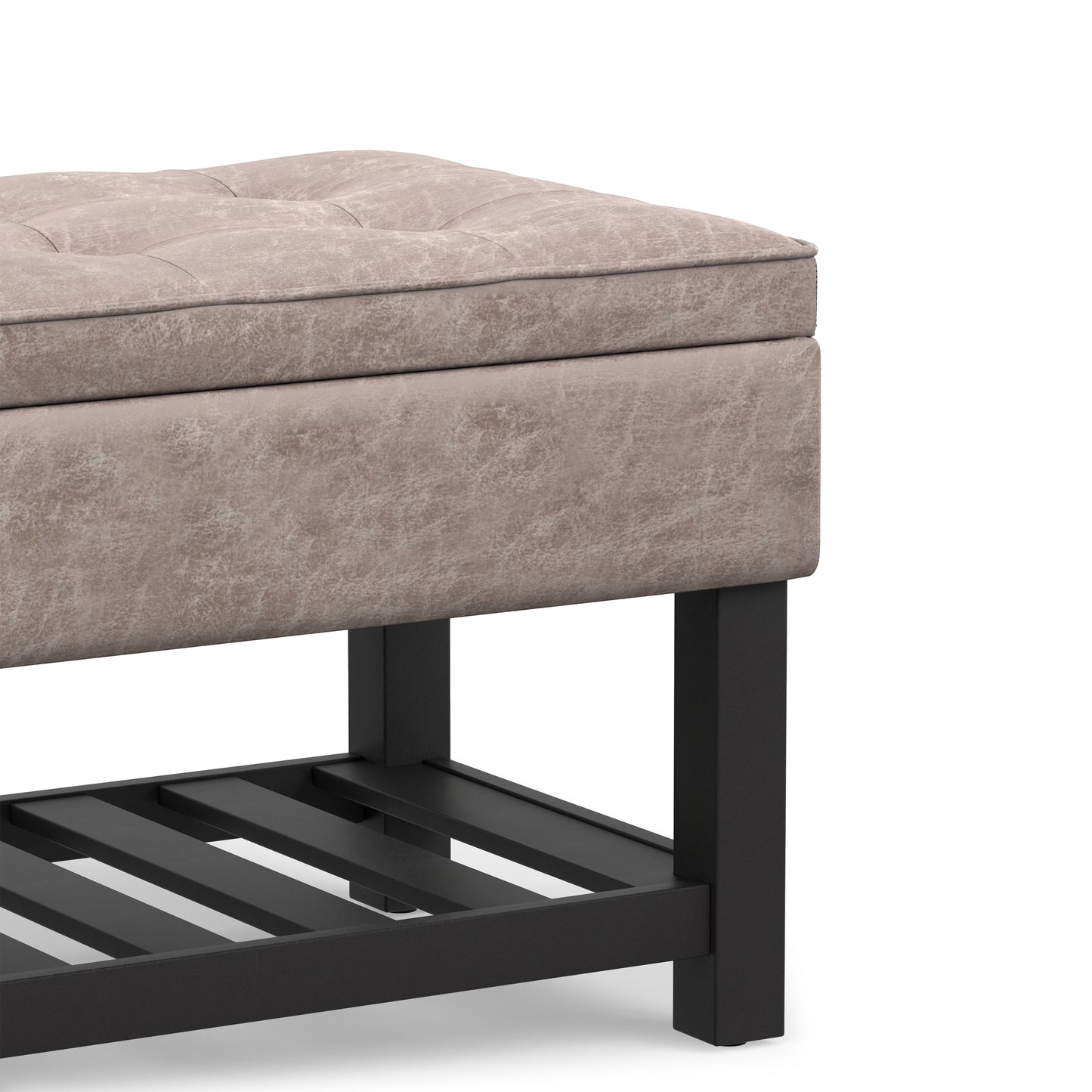 Distressed Grey Taupe Distressed Vegan Leather | Cosmopolitan Ottoman Bench in Distressed Vegan Leather