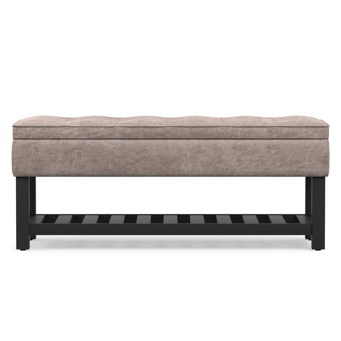 Distressed Grey Taupe Distressed Vegan Leather | Cosmopolitan Ottoman Bench in Distressed Vegan Leather