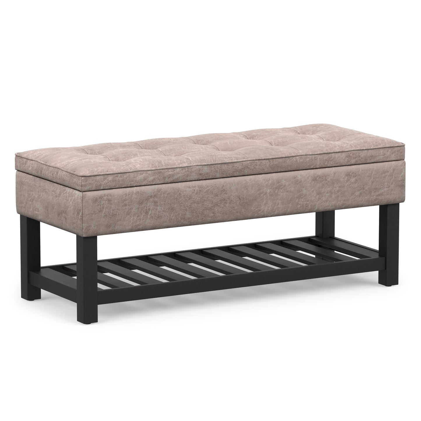 Distressed Grey Taupe Distressed Vegan Leather | Cosmopolitan Ottoman Bench in Distressed Vegan Leather
