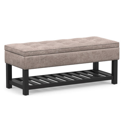 Distressed Grey Taupe Distressed Vegan Leather | Cosmopolitan Ottoman Bench in Distressed Vegan Leather