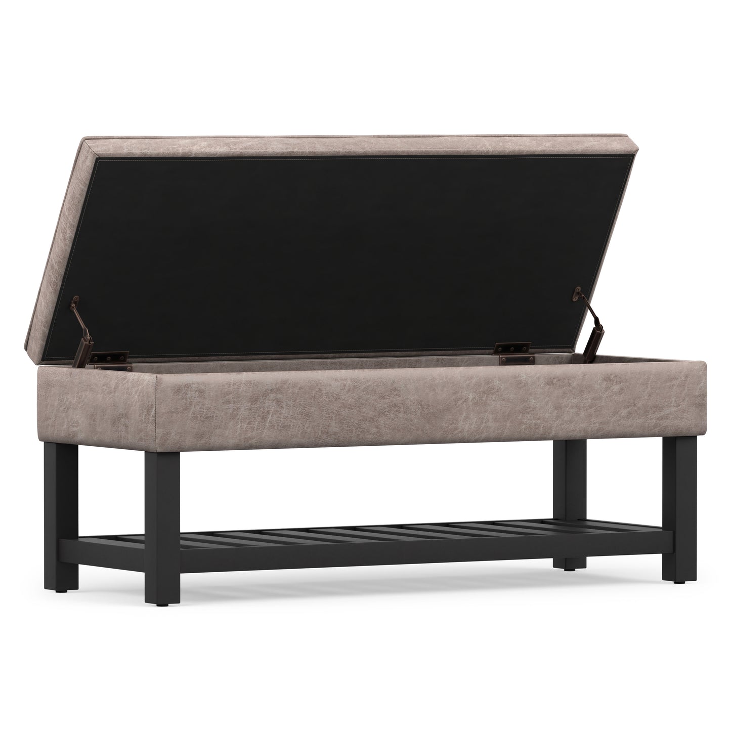 Distressed Grey Taupe Distressed Vegan Leather | Cosmopolitan Ottoman Bench in Distressed Vegan Leather