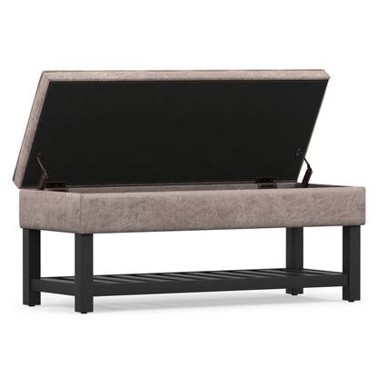 Distressed Grey Taupe Distressed Vegan Leather | Cosmopolitan Ottoman Bench in Distressed Vegan Leather