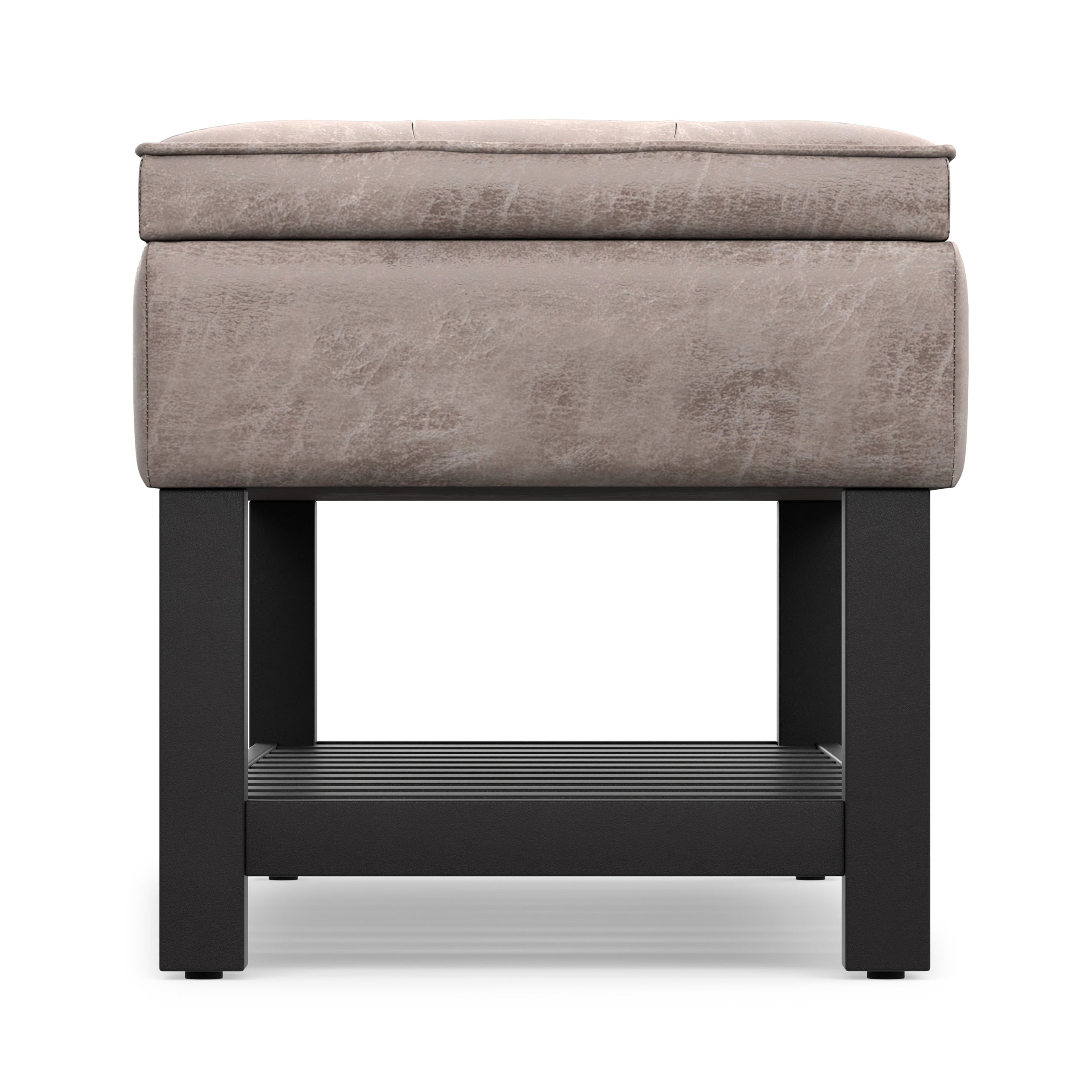 Distressed Grey Taupe Distressed Vegan Leather | Cosmopolitan Ottoman Bench in Distressed Vegan Leather