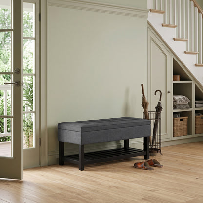 Slate Grey Linen Style Fabric | Cosmopolitan Ottoman Bench in Linen
