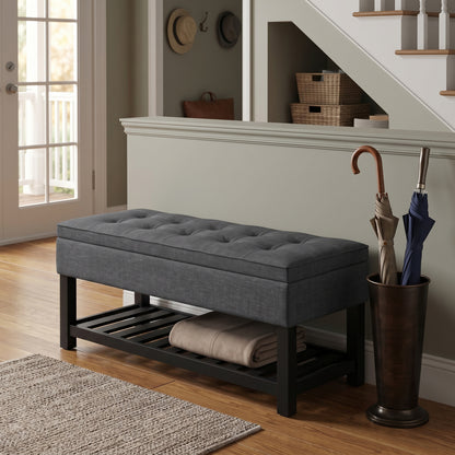 Slate Grey Linen Style Fabric | Cosmopolitan Ottoman Bench in Linen