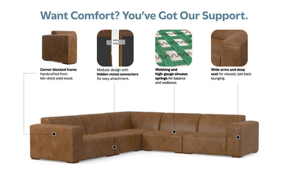 Caramel Brown Genuine Leather | Rex Corner Sectional in Genuine Leather