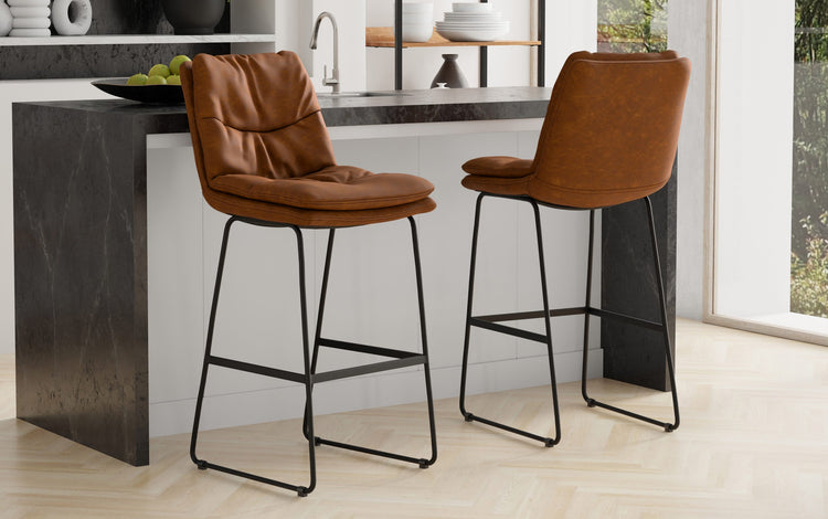 Camel Brown Distressed Vegan Leather | Danika Bar Stool (Set of 2)