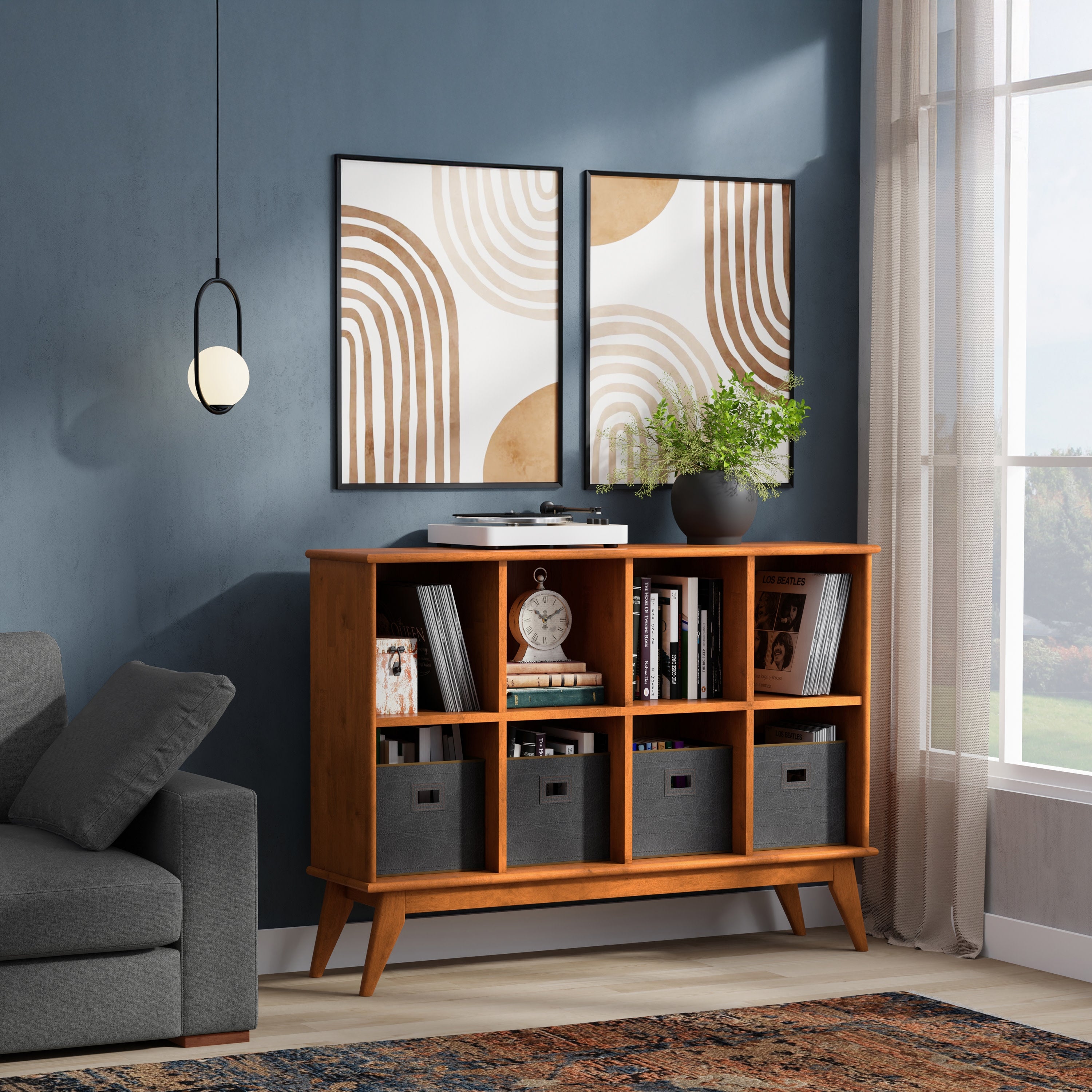 Mid Century Sofa Table | Draper 8 Cube Storage Console – Simpli Home