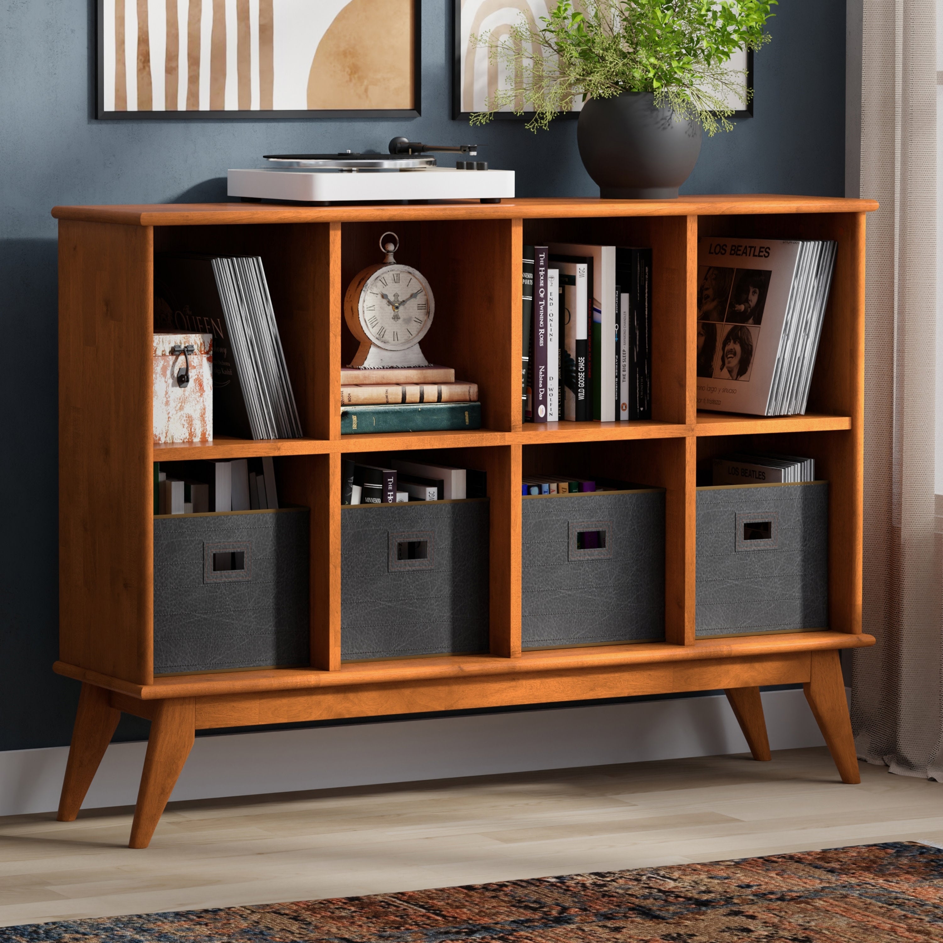 Mid Century Sofa Table | Draper 8 Cube Storage Console – Simpli Home