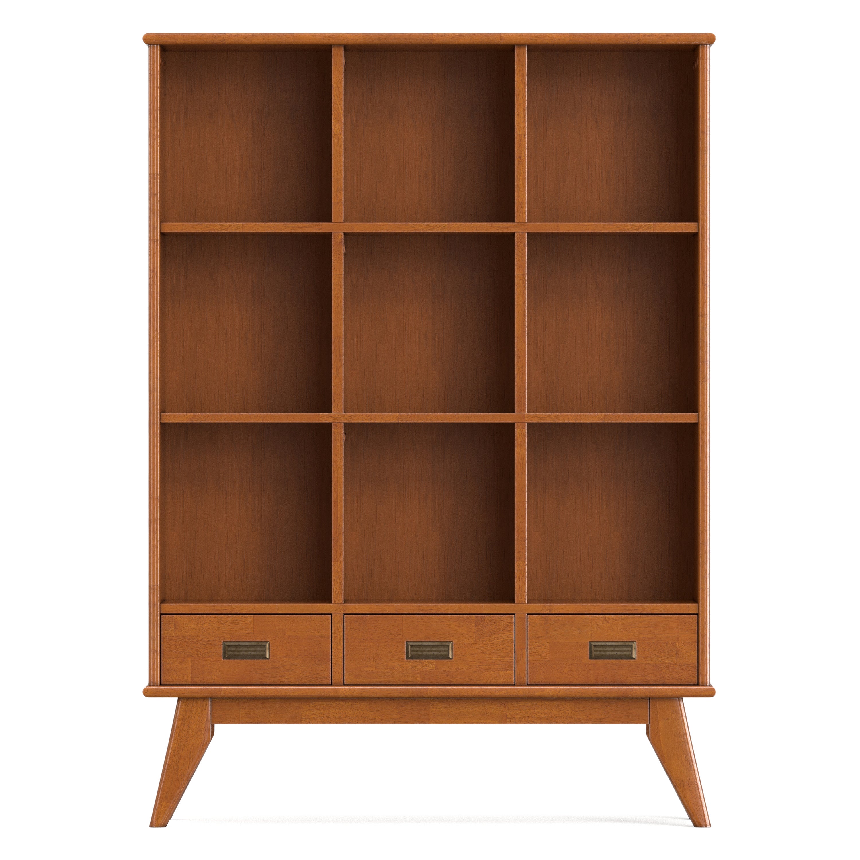 Draper Solid Hardwood 9 Cube Storage Bookcase with Drawers in Teak