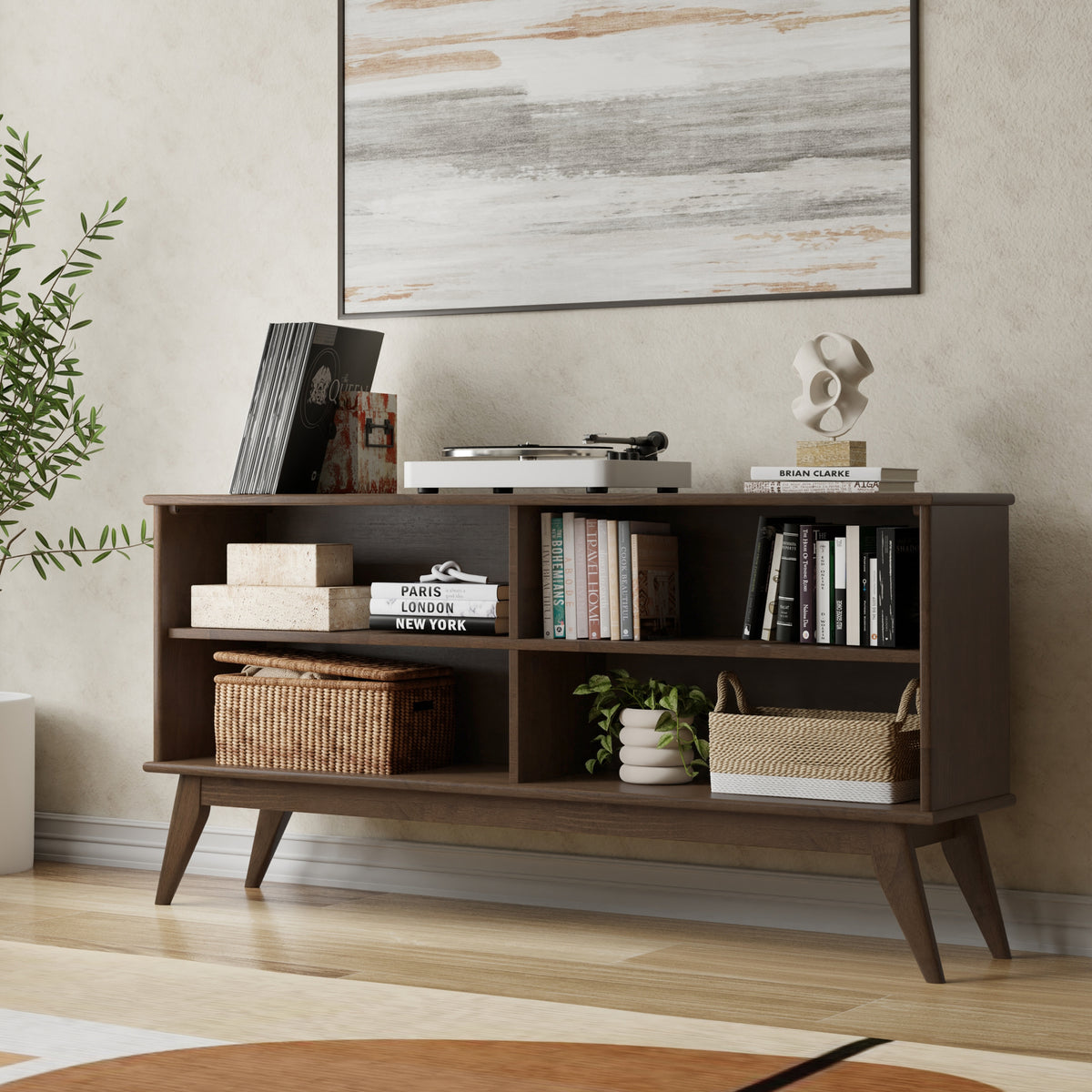Walnut Brown | Draper Mid Century Low Bookcase