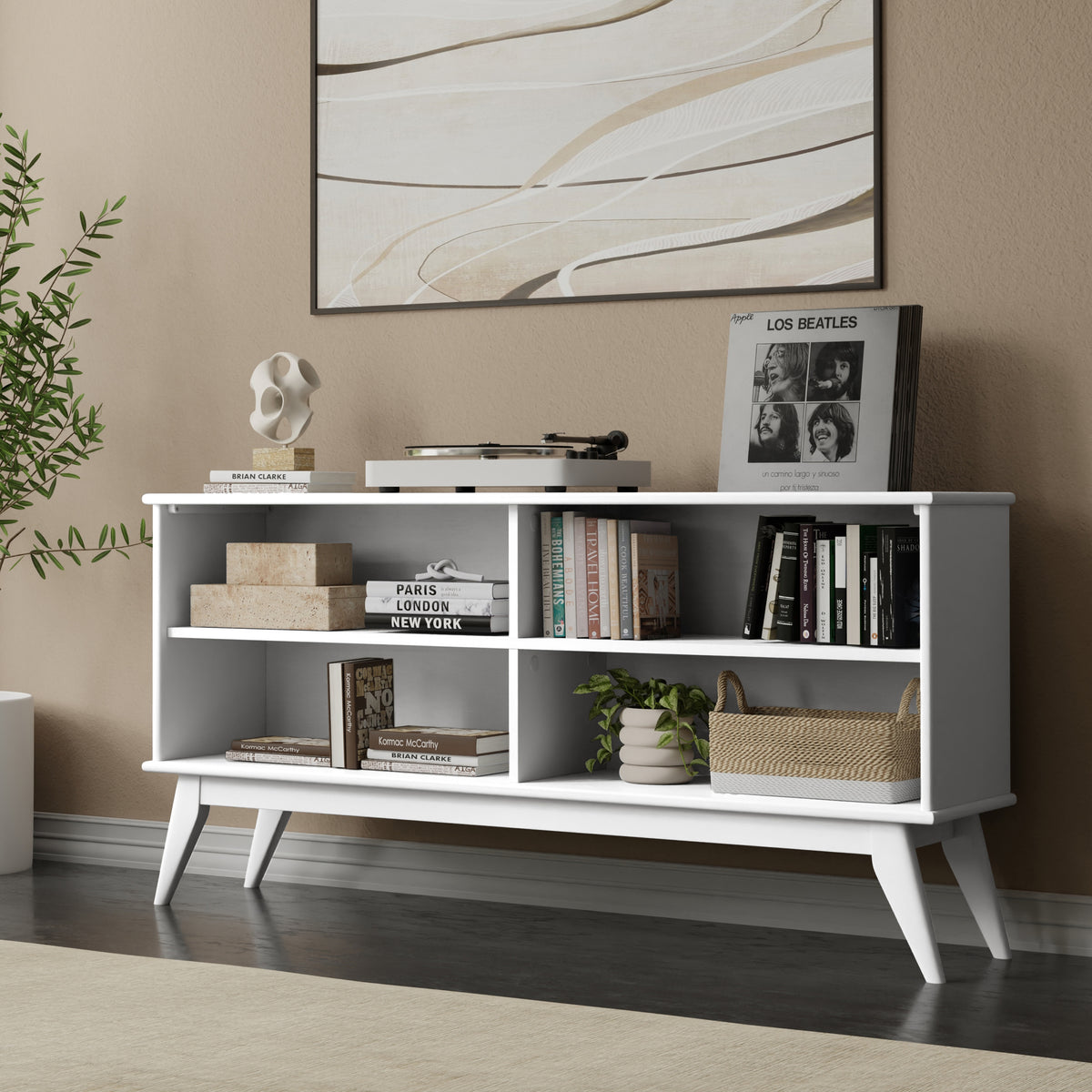 White | Draper Mid Century Low Bookcase