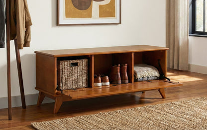 Teak Brown | Draper Mid-Century Flip-Down Storage Bench
